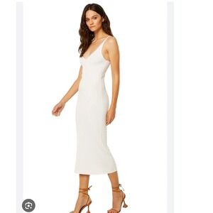 MISA Los Angeles Ribbed Knit Midi Dress White V-Neck Spaghetti Strap URKD7793 L